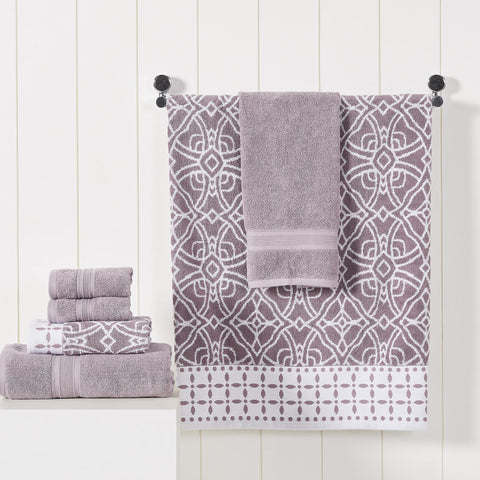 Modern Threads 6 Piece Set, 2 Bath Towels, 2 Hand Towels, 2 Washcloths Yarn Dyed Jacquard/Solid Towel Set Monroe Orchid
