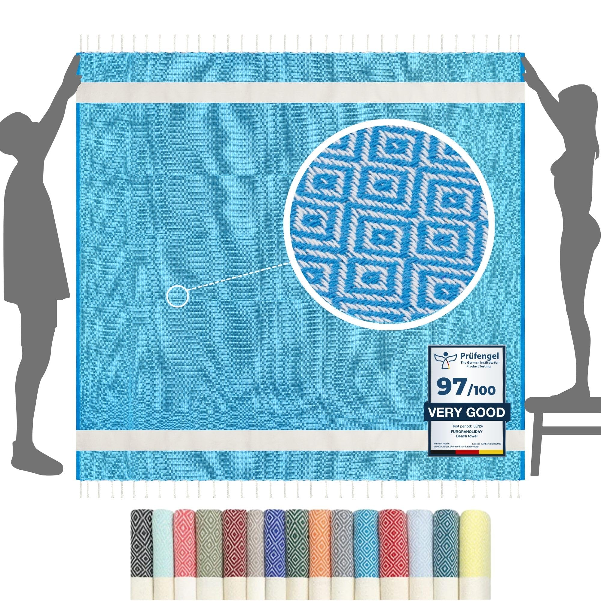 furora HOLIDAY Beach Towel XXL Extra Large OVERSIZED 200x200 cm / 79x79 Inch - cotton | Turkish Towel Fouta + Picnic Blanket | Beach Blanket