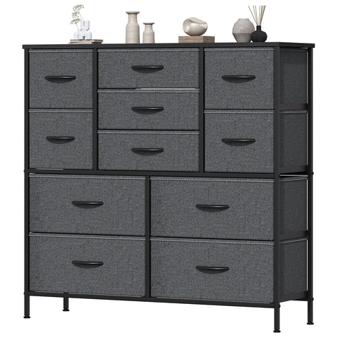 Feonase Chest of Drawers, Bedroom Tall Dresser with 11 Fabric Drawers, Metal Frame & MDF Wood Top, Adjustable Feet