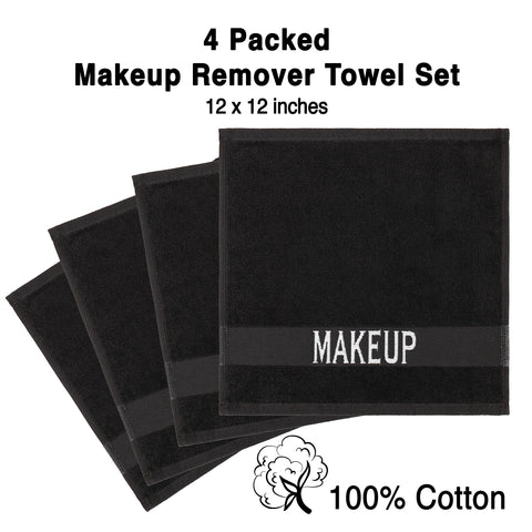 American Soft Linen Makeup Washcloths, 100% Cotton Makeup Remover Towels, 4 Pack Make up Towels for Face, 12 x 12 Face Cloth Towels, Black
