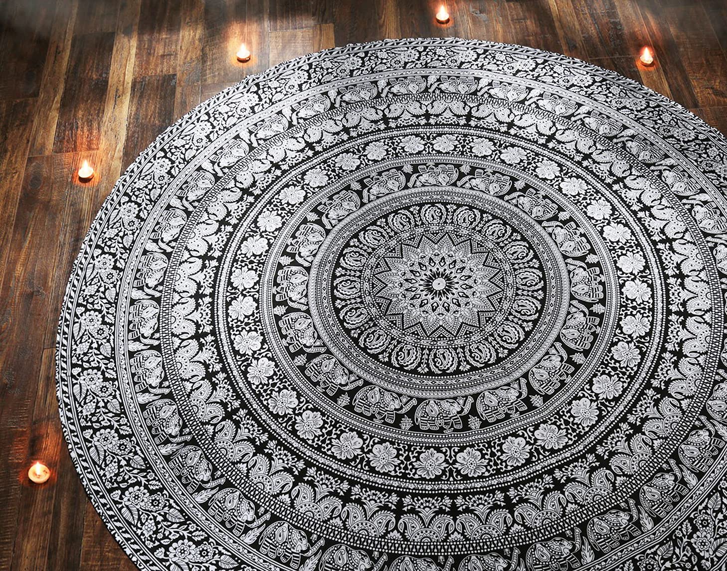 raajsee Black White Round Beach Tapestry Hippie/Boho Beach Blanket Mandala/Indian Cotton Throw