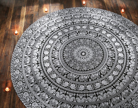 raajsee Black White Round Beach Tapestry Hippie/Boho Beach Blanket Mandala/Indian Cotton Throw
