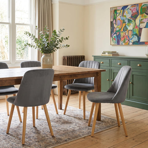 Goeurvant Dining Chairs Polyester Kitchen Chairs Set of 4 Upholstered Chair for Living Room with Wood Legs, Light Grey