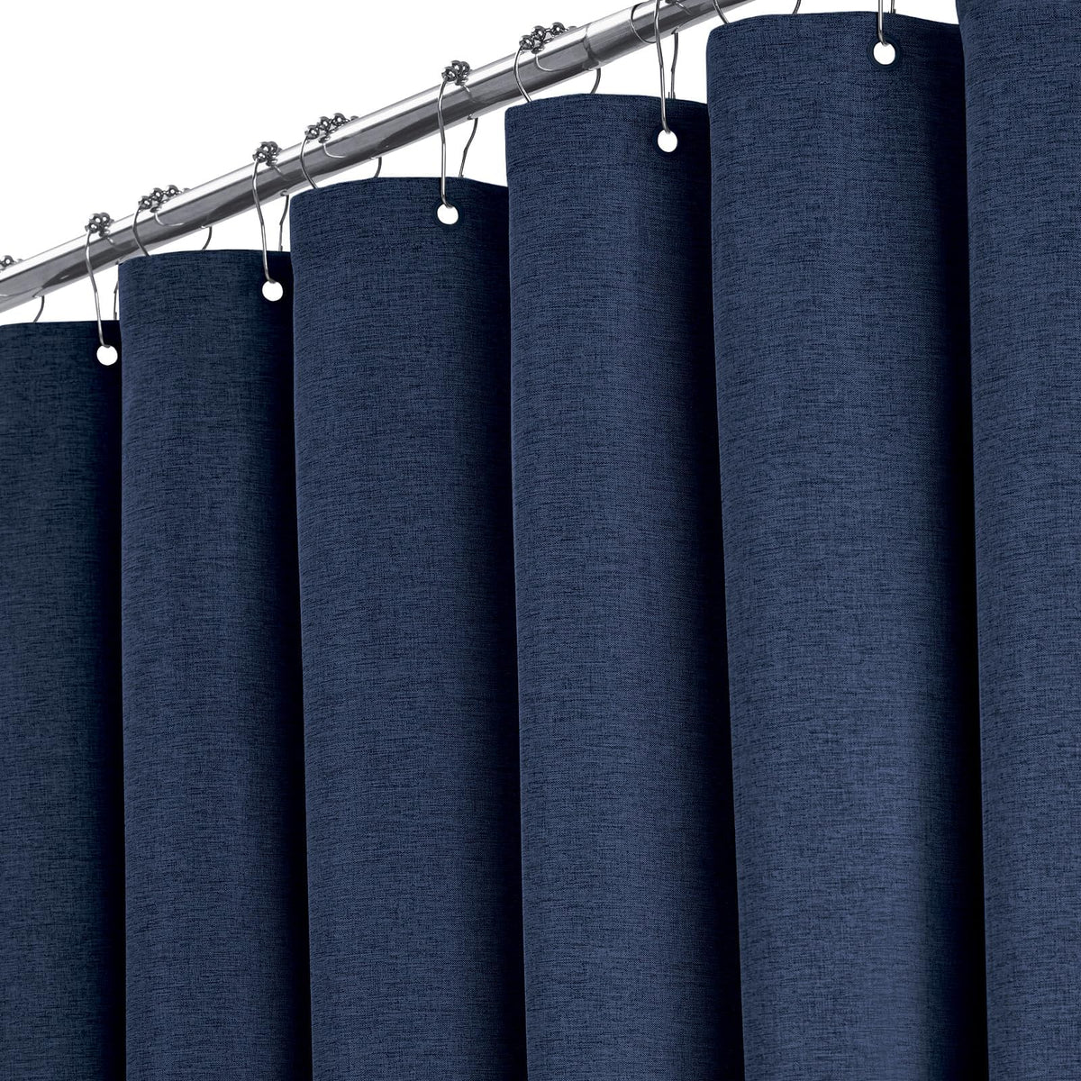 BTTN Extra Long Linen Look Weighted Shower Curtain, 182x244cm, Navy Blue