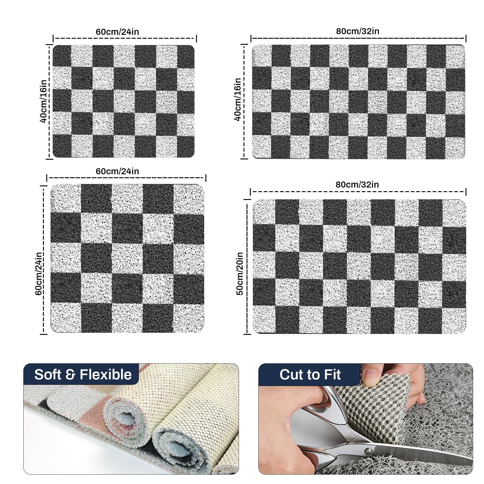 Non Slip Checkered Shower Mats 40x80CM, PVC Loofah Bath Mat for Inside Shower, Quick Dry Soft Bath Mat for Bathroom Floor