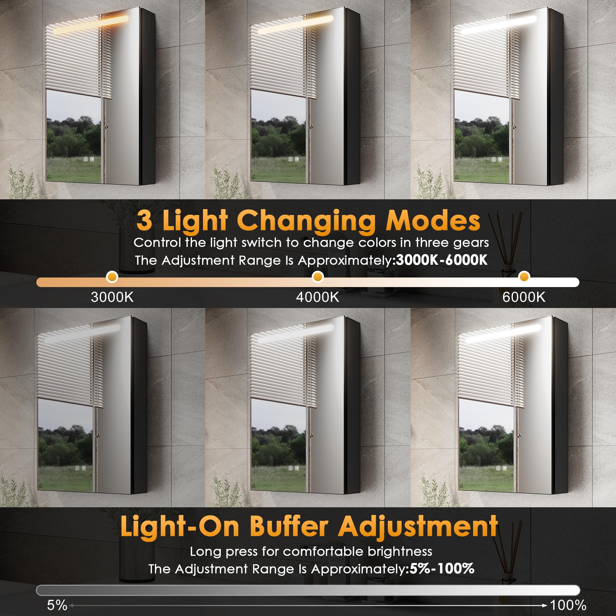 ELEGANT LED Bathroom Mirror Cabinet with Shaver Socket, Black, 485x700mm