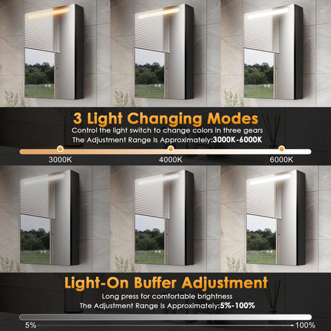 ELEGANT LED Bathroom Mirror Cabinet with Shaver Socket, Black, 485x700mm