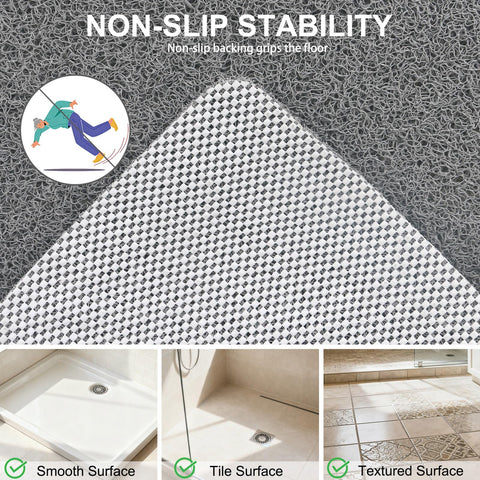 Large Shower Mat Non Slip Anti Mould: 100 x 70 cm Anti Slip Shower Mats for Inside Shower- Loofah Shower Mat Grey Long Washable Shower Matt for
