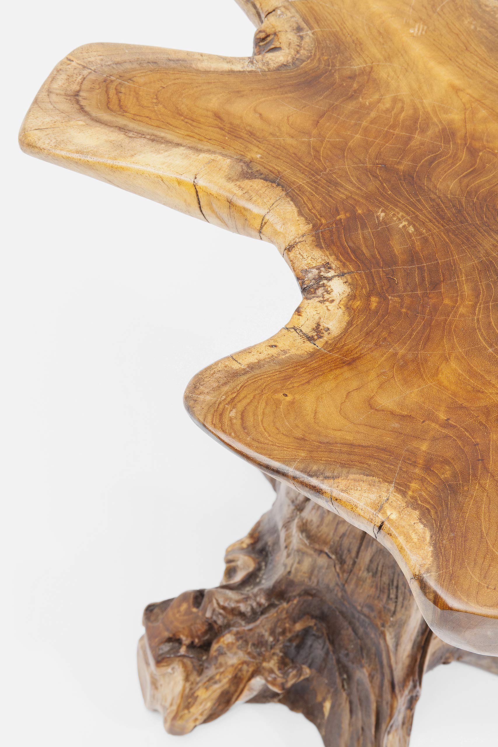 Kare Design Side Table Tree Big Nature, brown, teak solid wood, unique, wooden small bed side table for bedroom, living room, office, 49-52cm high
