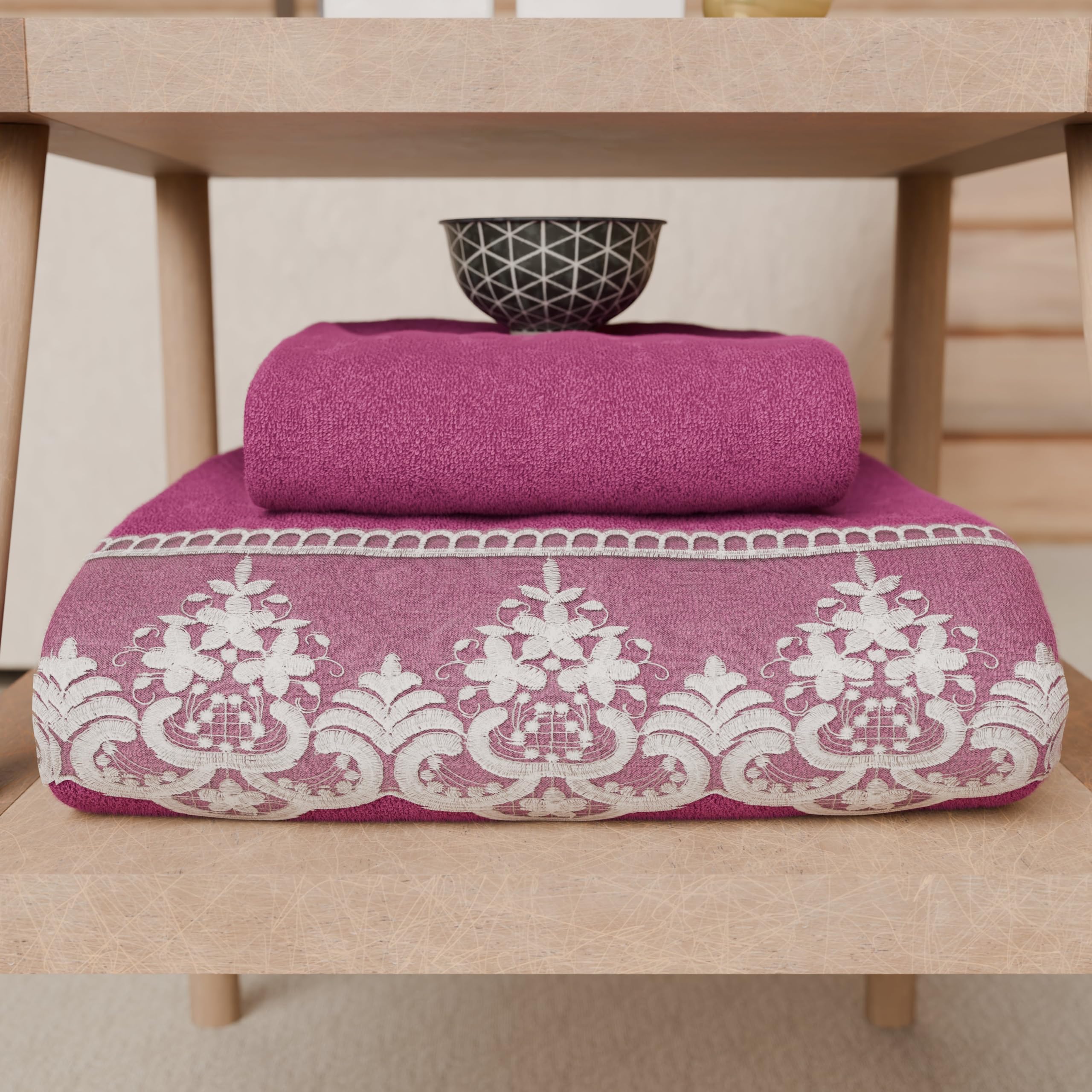 PETTI Artigiani Italiani - 100% Cotton Terry Bath Towels, 1+1 Towel Set, 2 Pieces 1 Face Towel and 1 Hand Towel, Fuchsia
