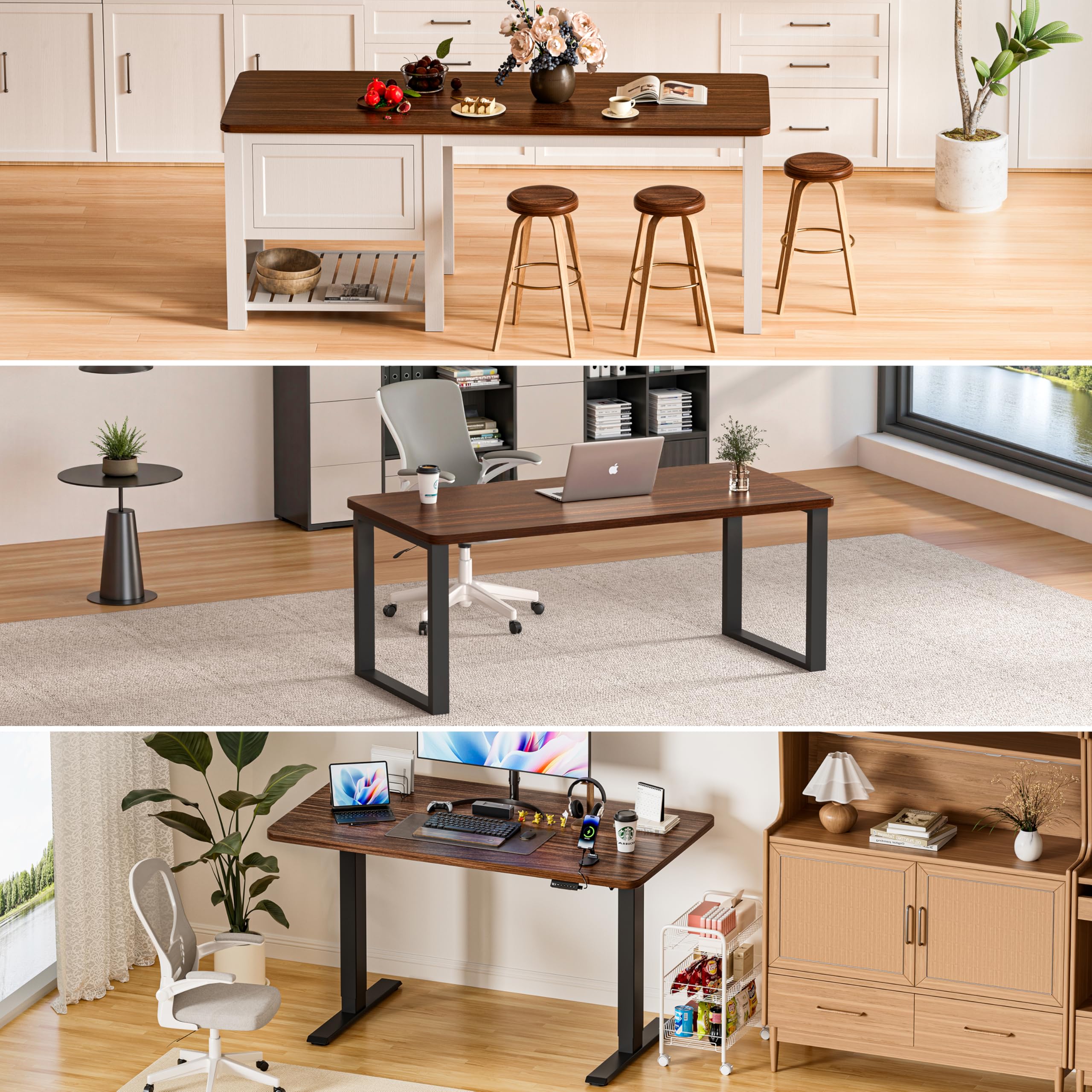 BIZUM Table Top 160 x 70 cm Desk Top Desktop for Height Adjustable Electric Standing Desk, Dining Tables and More DIY - 25 mm Sturdy Durable (Walnut)