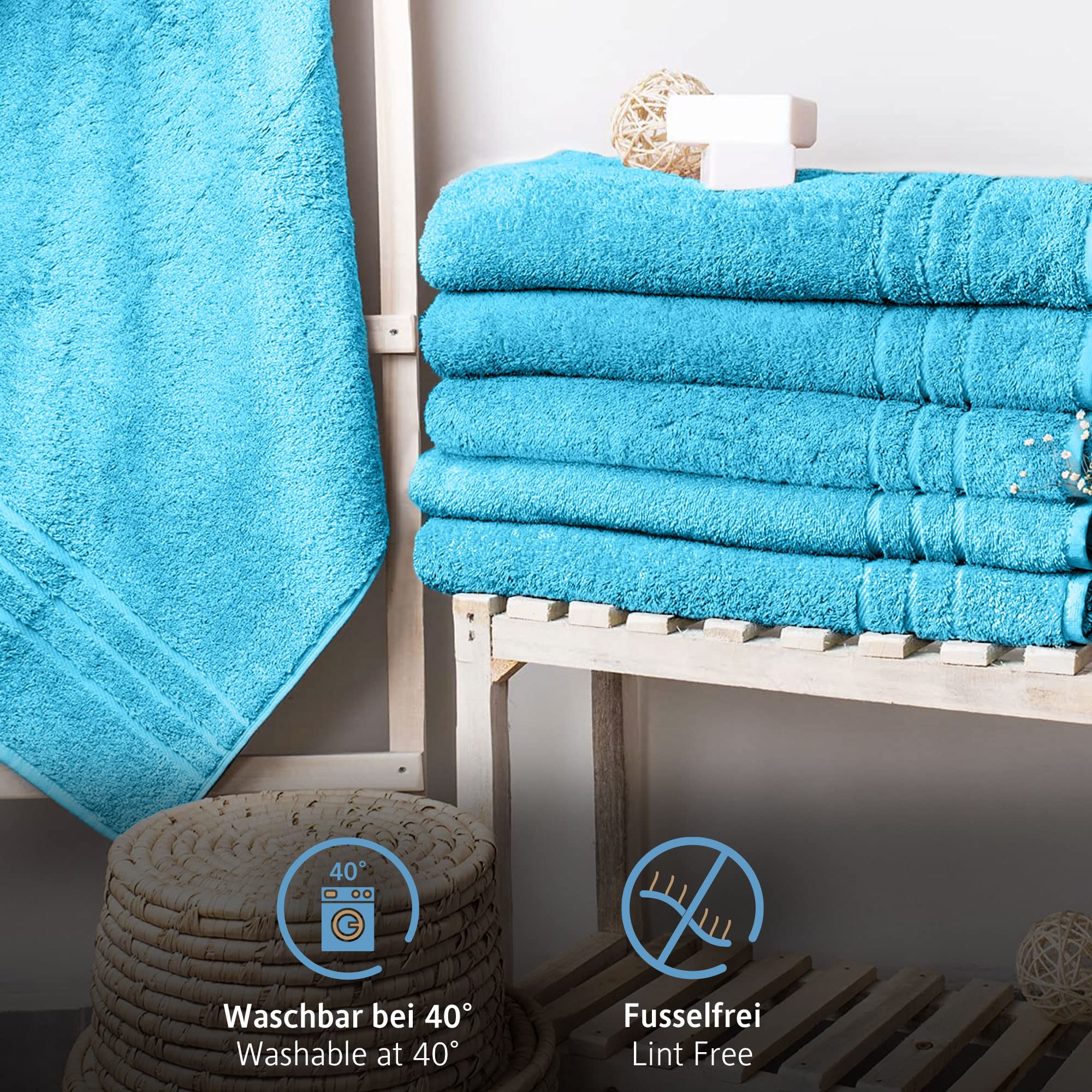 Komfortec Bath Towels, 100% Cotton, Quick Dry, 70x200, Turqoise