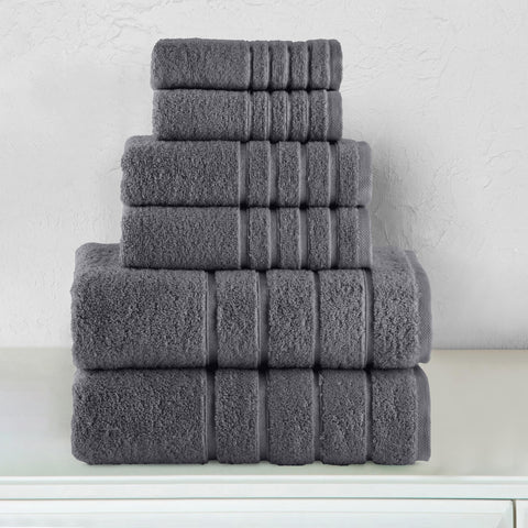 Elegant Comfort 4 Lines Viscose Stripe 6-Piece Premium Towel Set - 100% Turkish Cotton High Absorbent Luxury Bathroom Towels – Includes 2 Washcloths