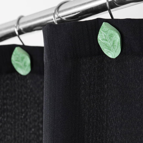 12Pcs Green Shower Curtain Hooks, Leaf Decorative Hooks with Rust-Resistant Metal Hooks