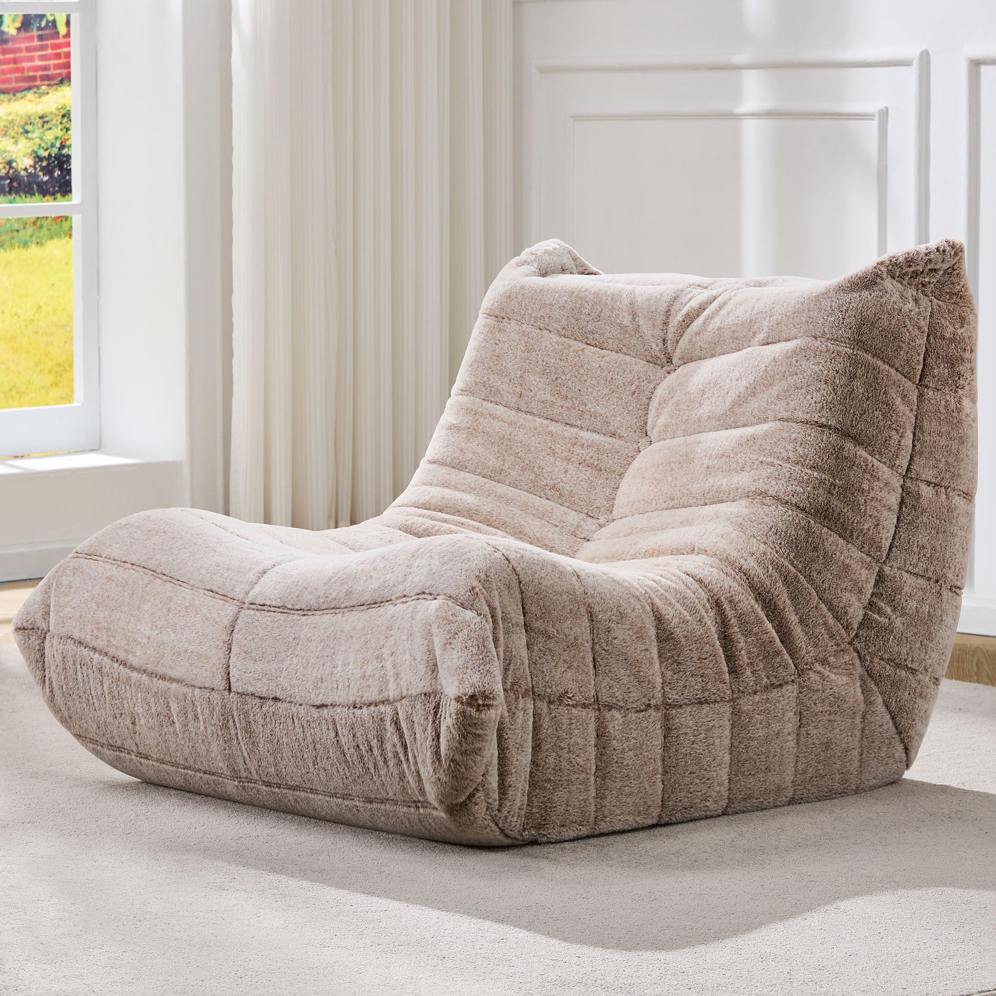 Hobestluk Bean Bag Chairs for Adults Giant Bean Bag Chair Memory Foam BeanBag Chair Togo Sofa Chair with Filler Faux Fur Fireside Beanbags Lazy Sofa