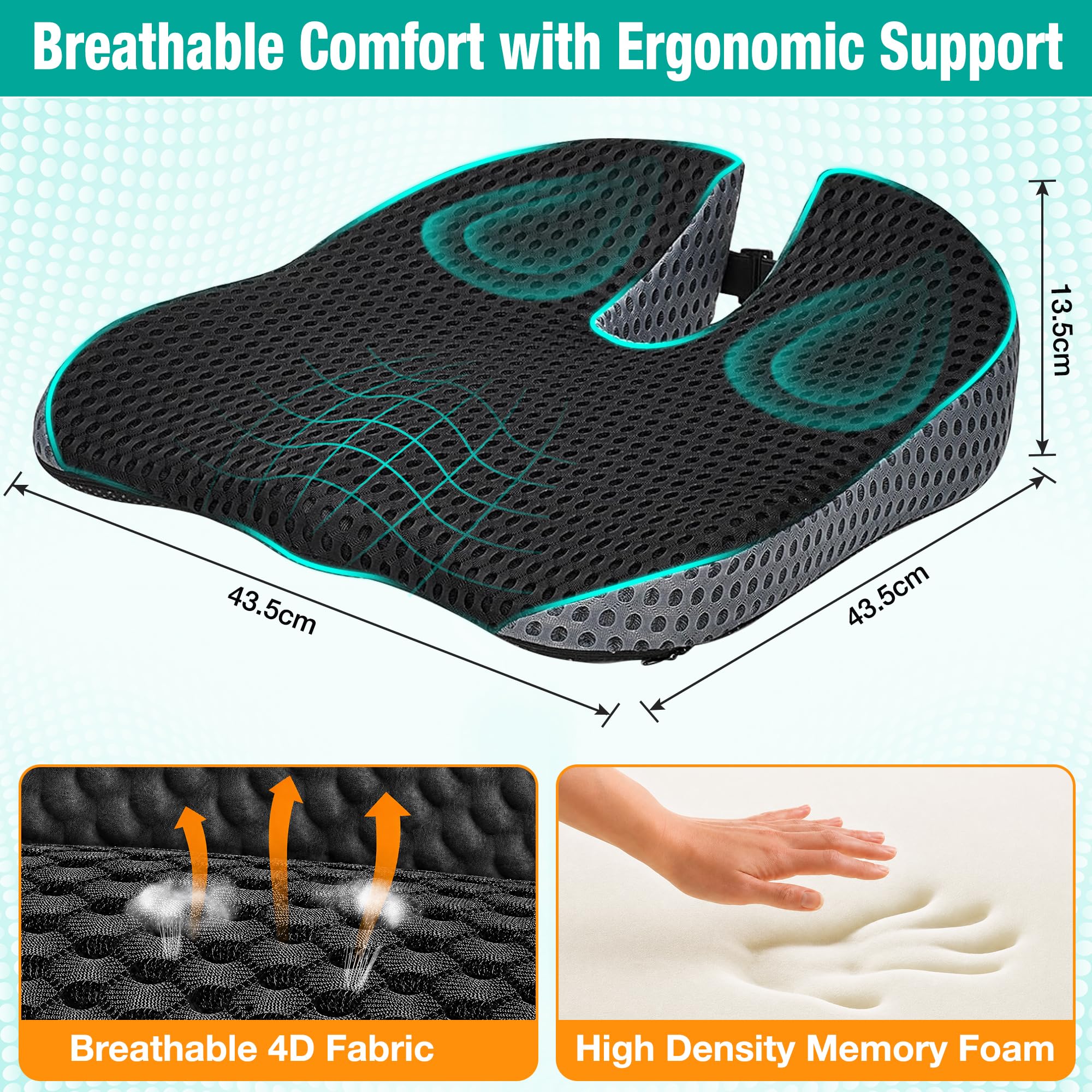 XomRo Car Seat Cushion for Driving Memory Foam Car Wedge Seat Cushion Seat Booster Height Increase Posture Support Breathable 4D Mesh Pad Adjustable