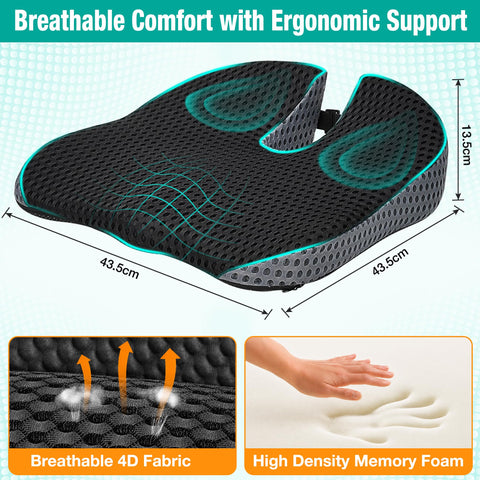 XomRo Car Seat Cushion for Driving Memory Foam Car Wedge Seat Cushion Seat Booster Height Increase Posture Support Breathable 4D Mesh Pad Adjustable