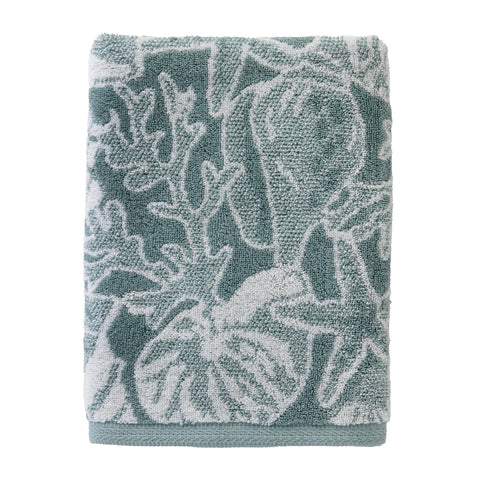 SKL Home South Seas Shell 100% Cotton Premium Bath Towel, 550 GSM, Reversible Jacquard, Soft & Absorbent, Tropical/Coastal/Beach/Resort, Teal/White