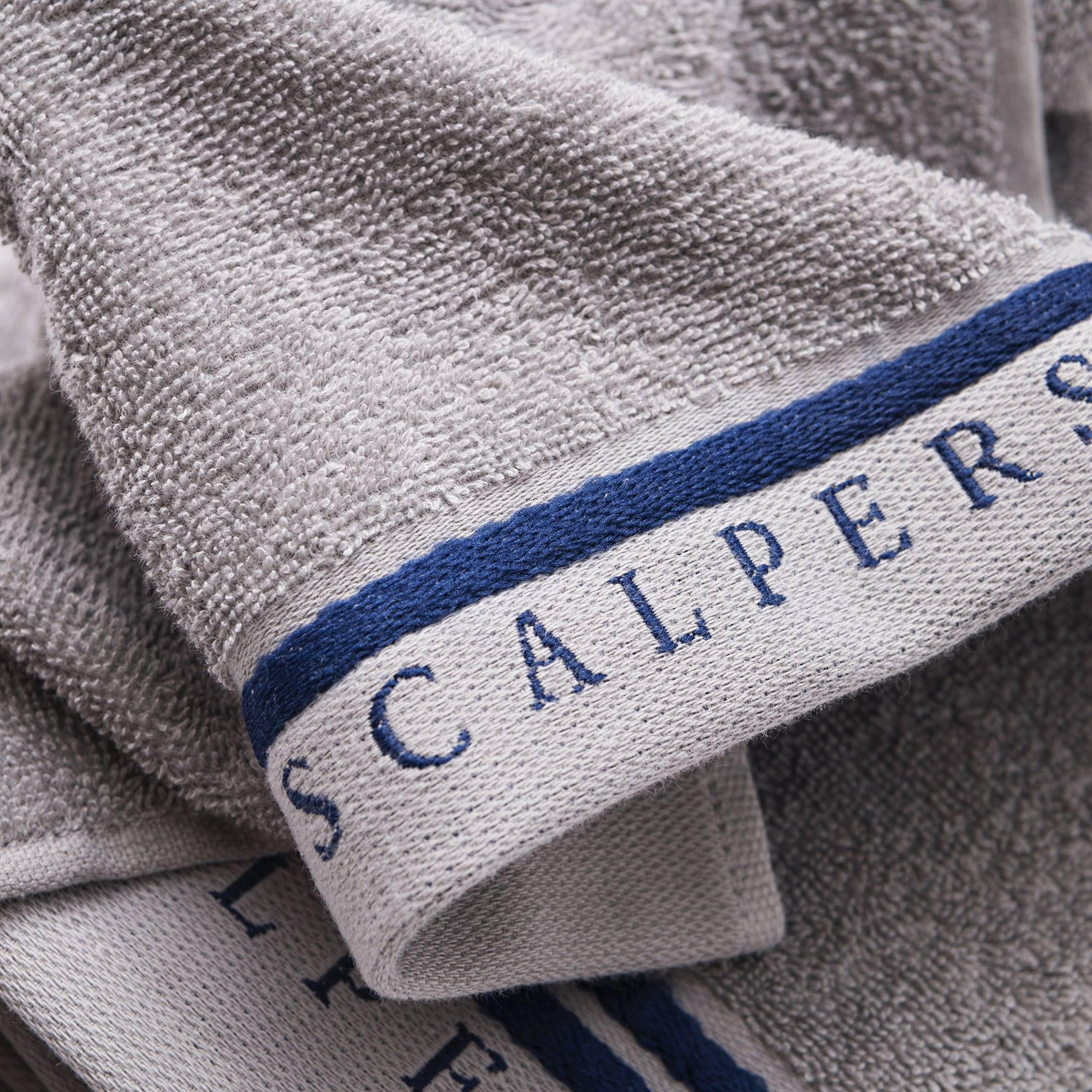 Scalpers Home Bath Towel Set (Vanity 30 x 50 cm + Hands 50 x 90 cm + Bath 70 x 140 cm) 450 GSM Cotton Grey with Blue Home
