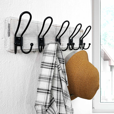 Dseap Coat Rack Wall Mounted - Heavy Duty Farmhouse Rustic Wall Coat Hanger with 5 Wire Hooks for Clothes Hat Jacket Towel, RusticWire, J1-5A