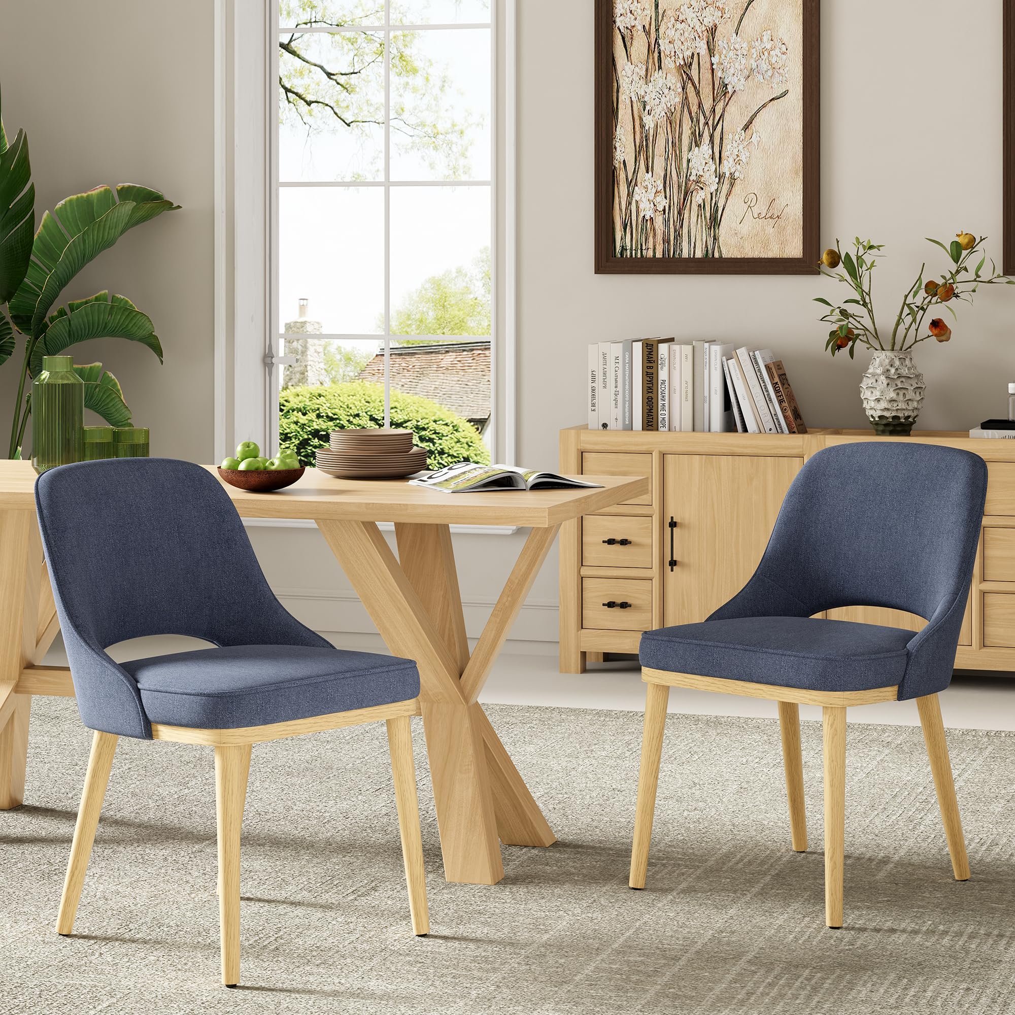 Dining Chairs Set of 2, Upholstered Dining Room Chairs with Chenille Fabric, Ergonomic Backrest, High Density Cushion & Rubber Wood Frame