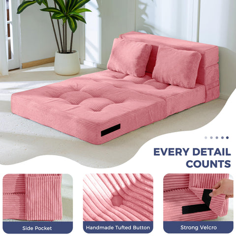 MAXYOYO Folding Foam Sofa Bed, Tri-Fold Mattress with 2 Pillows, Convertible Sofa Chair Futon Z Bed with 15cm Thincken Foam