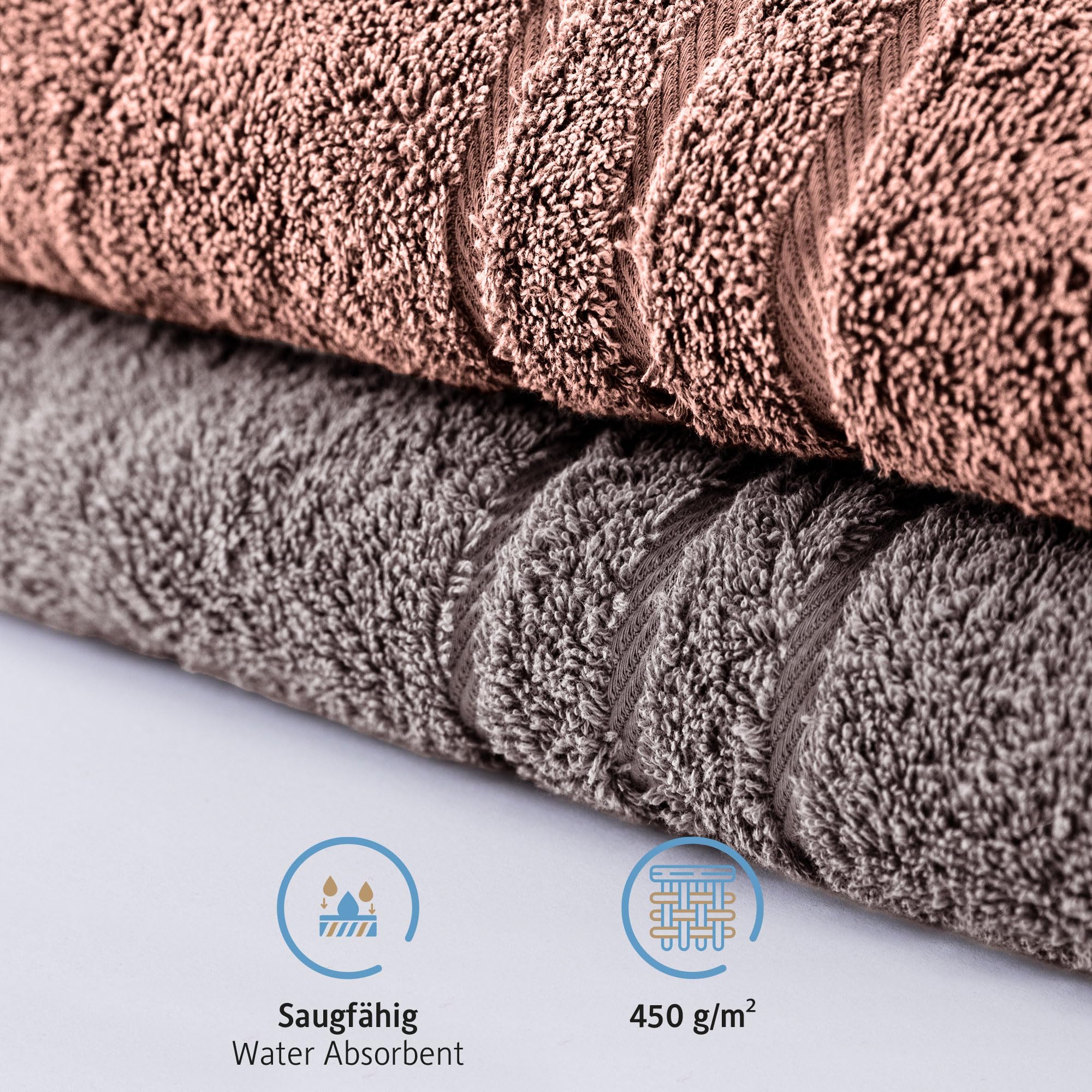 Komfortec Bath Towels, 100% Cotton, Quick Dry, 70x200, Grey & Pink