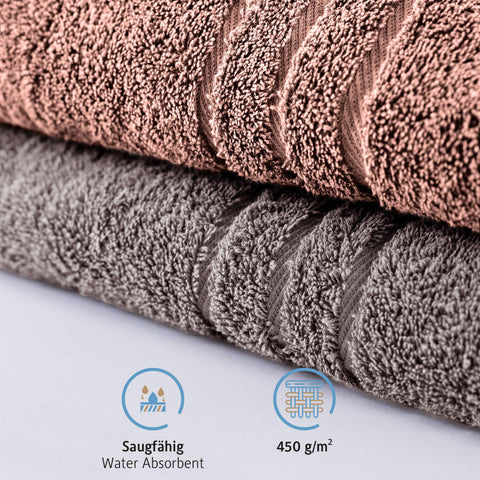 Komfortec Bath Towels, 100% Cotton, Quick Dry, 70x200, Grey & Pink