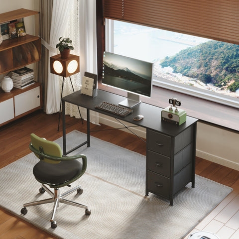 KitMent 100cm Wide Desk, Small Computer Desk with 3 Drawers, Home Office Desk with Adjustable Feet and Sturdy Frame