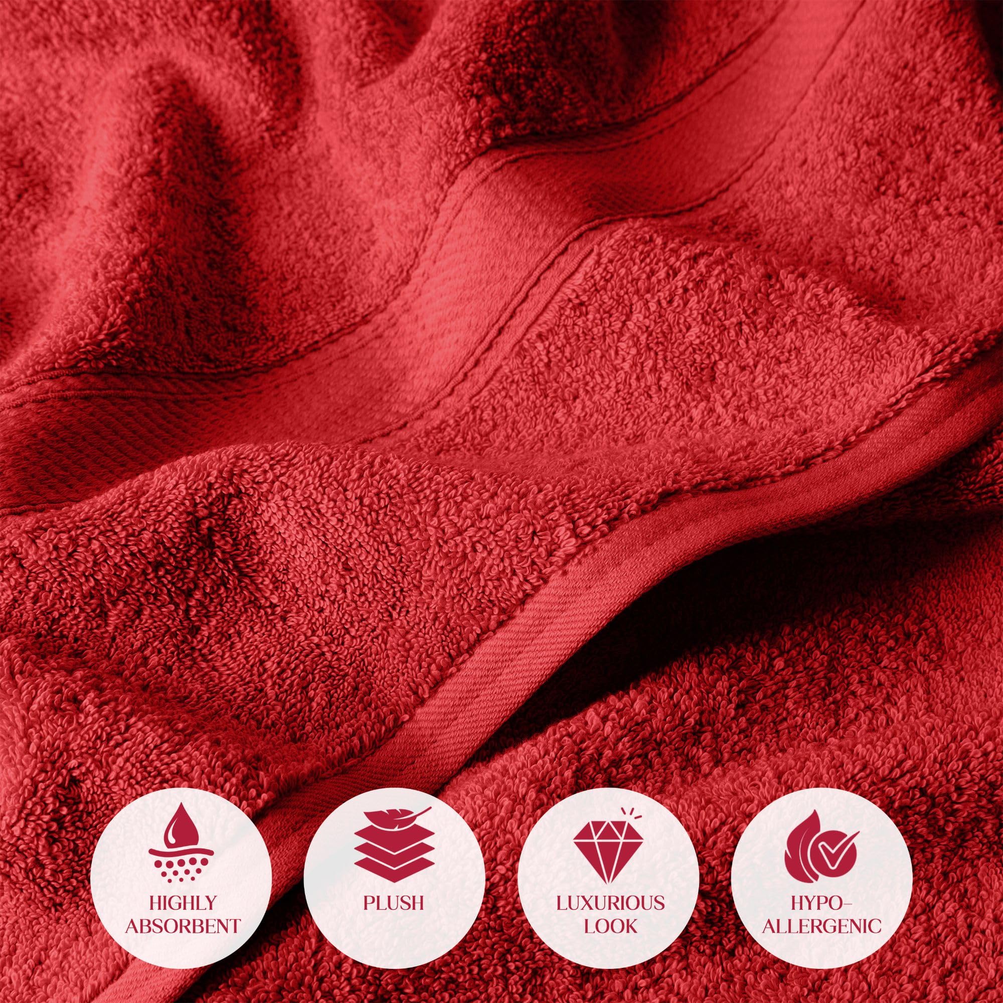 Superior 3-Piece Egyptian Cotton Towel Set, Red: Bath, Hand, Face Towels - 900 GSM, 100% Long-Staple Combed Cotton