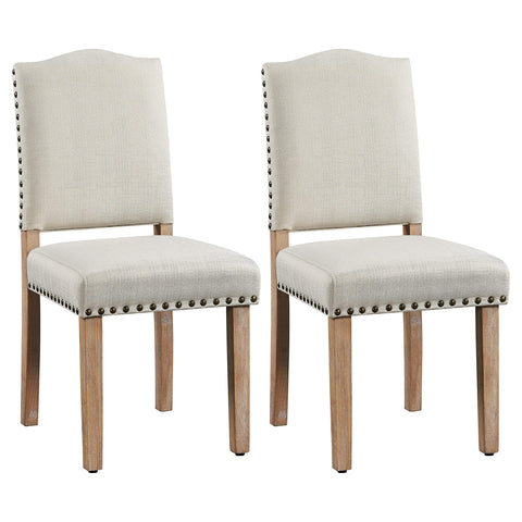 Yaheetech Fabric Dining Chairs Set of 2 Nailhead Trim Upholstered, Beige