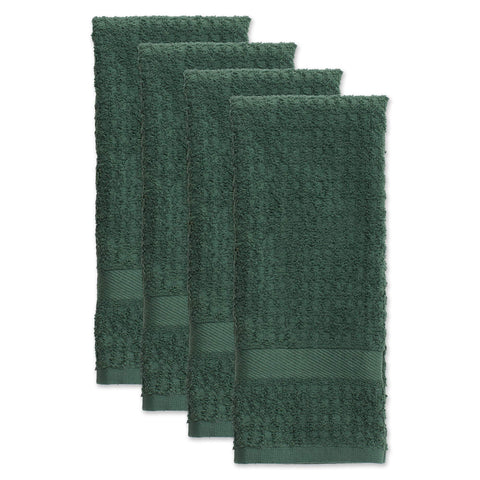 DII Basic Terry Collection Waffle Dishtowel Set, 15x26, Solid Dark Green, 4 Piece