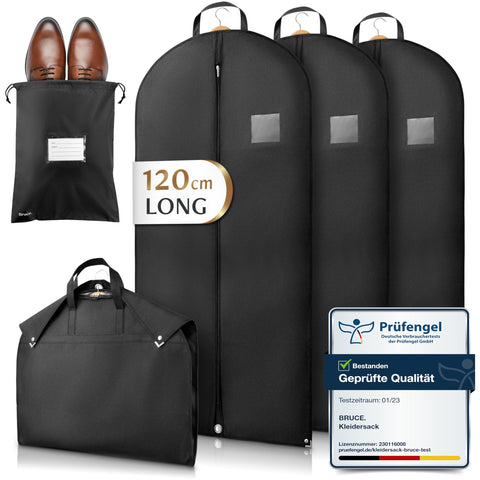 Bruce.® 3x Garment Bags 120x60 cm + Shoe Bag – Black