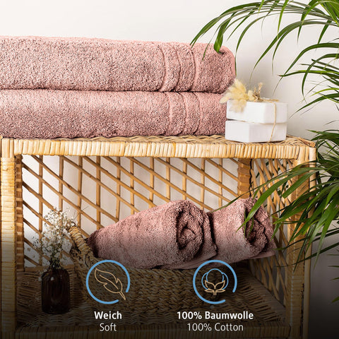Komfortec Set of 2 Sauna Towels - 70 x 200 cm - 100% Cotton - XXL - Soft, Large Terry Towel, Quick Dry, Pink