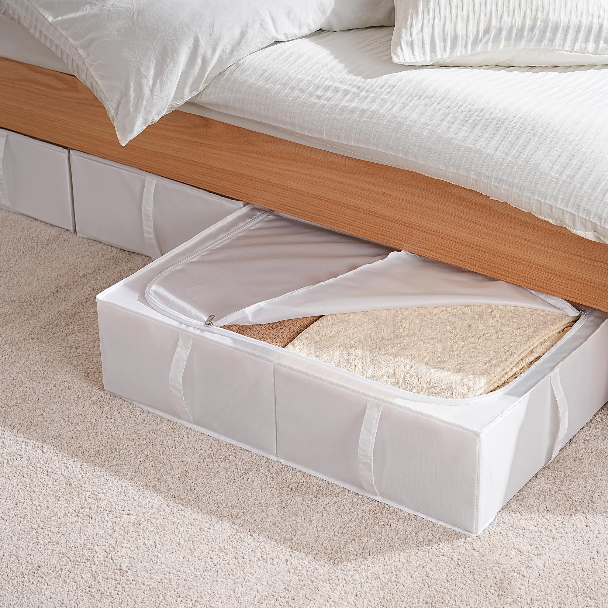 TYEERS Under Bed Storage Box with Lid, Durable Fabric, Washable, Collapsible, Under Bed Storage for Clothes, Blankets, Sheets, Shoes, 70x42x18 cm