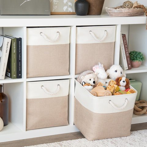 OrganiHaus Fabric Storage Boxes, Set of 4 Foldable 33X33 Cube Organiser Bins with Rope Handles for Shelves, Nursery & Closet
