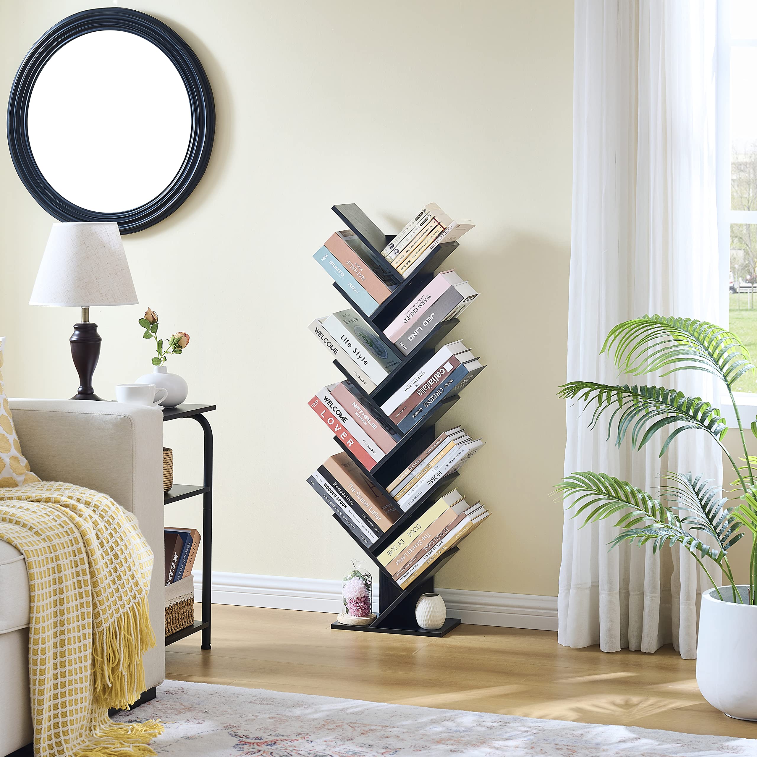 Hoctieon 10 Tier Tree Bookshelf, 10 Shelf Bookcase, Free Standing Tree Bookcase, Display Floor Standing Shelf for Books
