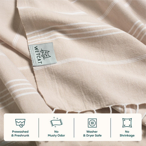 WETCAT Turkish Beach Towel Oversized 38x71 100% Cotton Sand Free Quick Dry Extra Large Light Travel Towel for Adults Beach Accessories Gifts - Beige