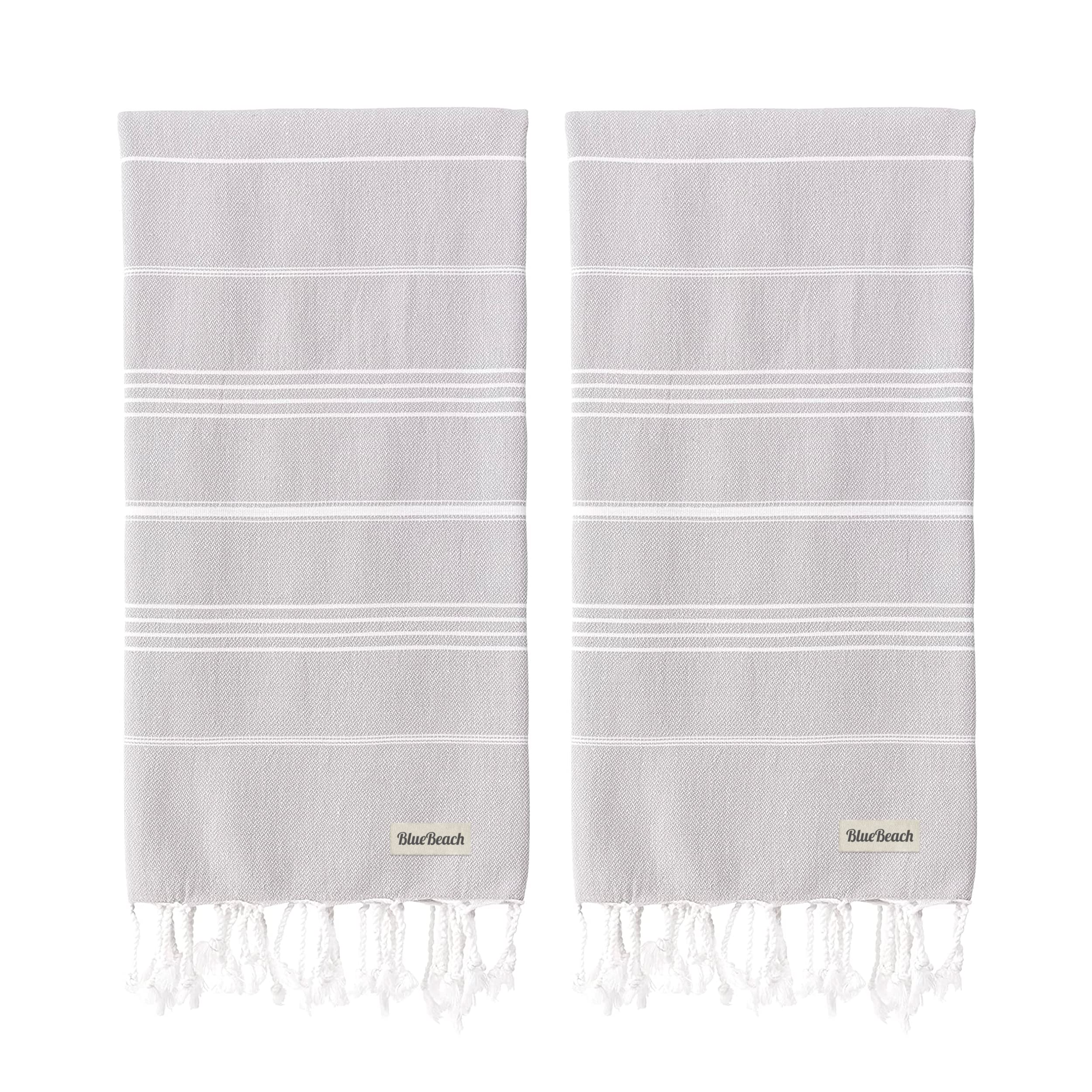 Blue Beach Turkish Towel - Set of 2-100x180cm Large Turkish Hammam Peshtemal Towel - Super Absorbent, Quick Dry, Lightweight