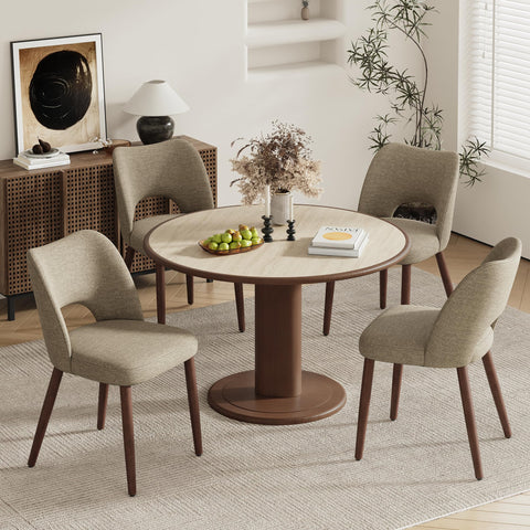 MALOL Upholstered Dining Chairs Set of 4, Fabric Chairs for Dining Room with Solid Wood Legs, Hollow Backrest and Thick Seat Cushion
