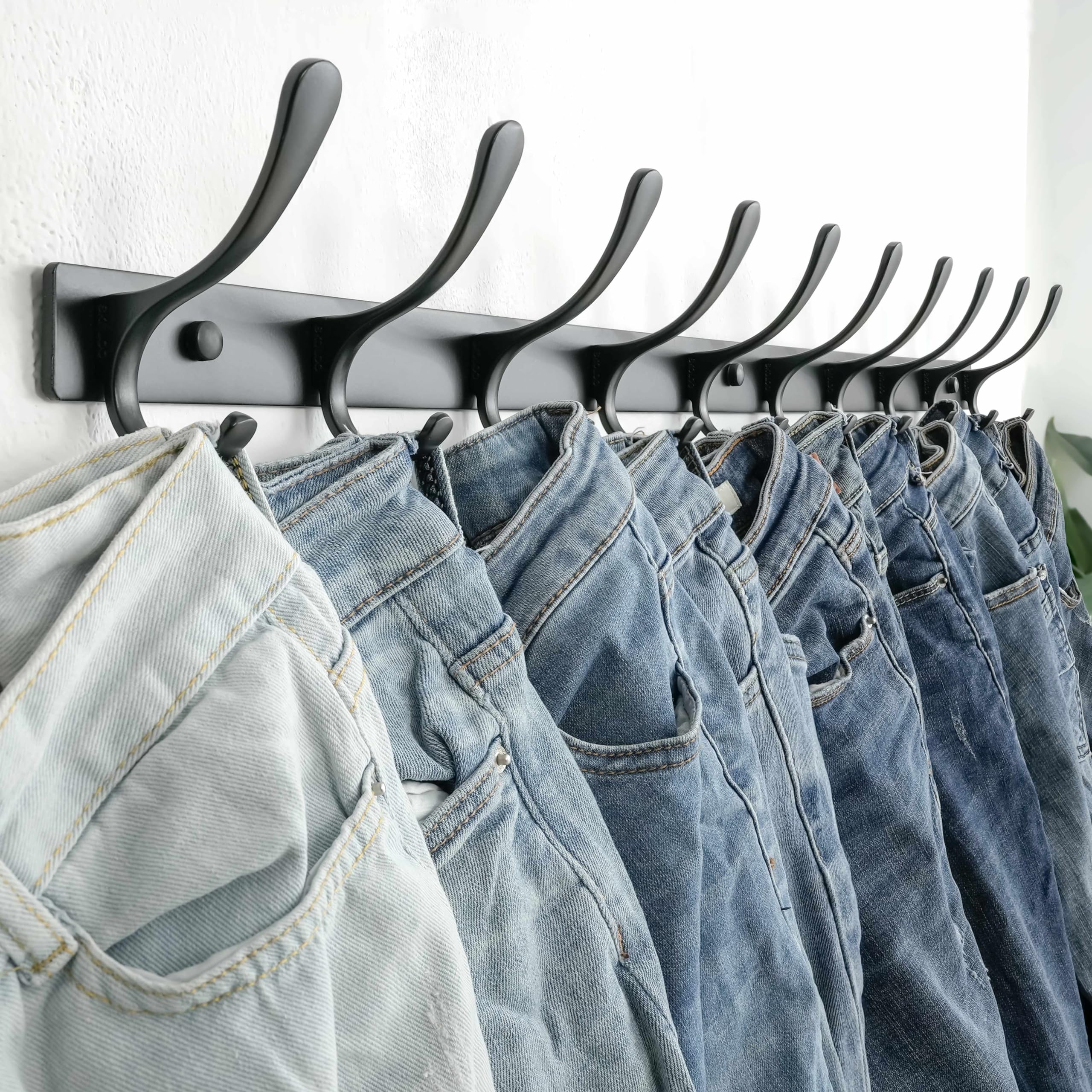 SKOLOO Coat Rack Wall Mounted - 10 Hooks, Heavy Duty, Stainless Steel, Metal Wall Coat Hanger, Sturdy Wall Hooks for Hanging Coat, Jacket, Clothes