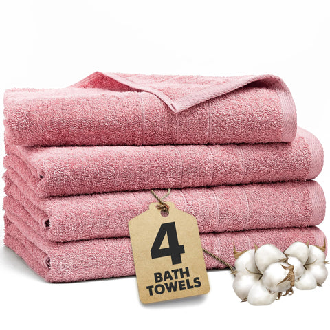 Novo Home Bath Towels Set of 4 – 550 GSM 100% Cotton Baby Pink Extra Large Towels for Bathroom, Spa Use (70x140 cm)