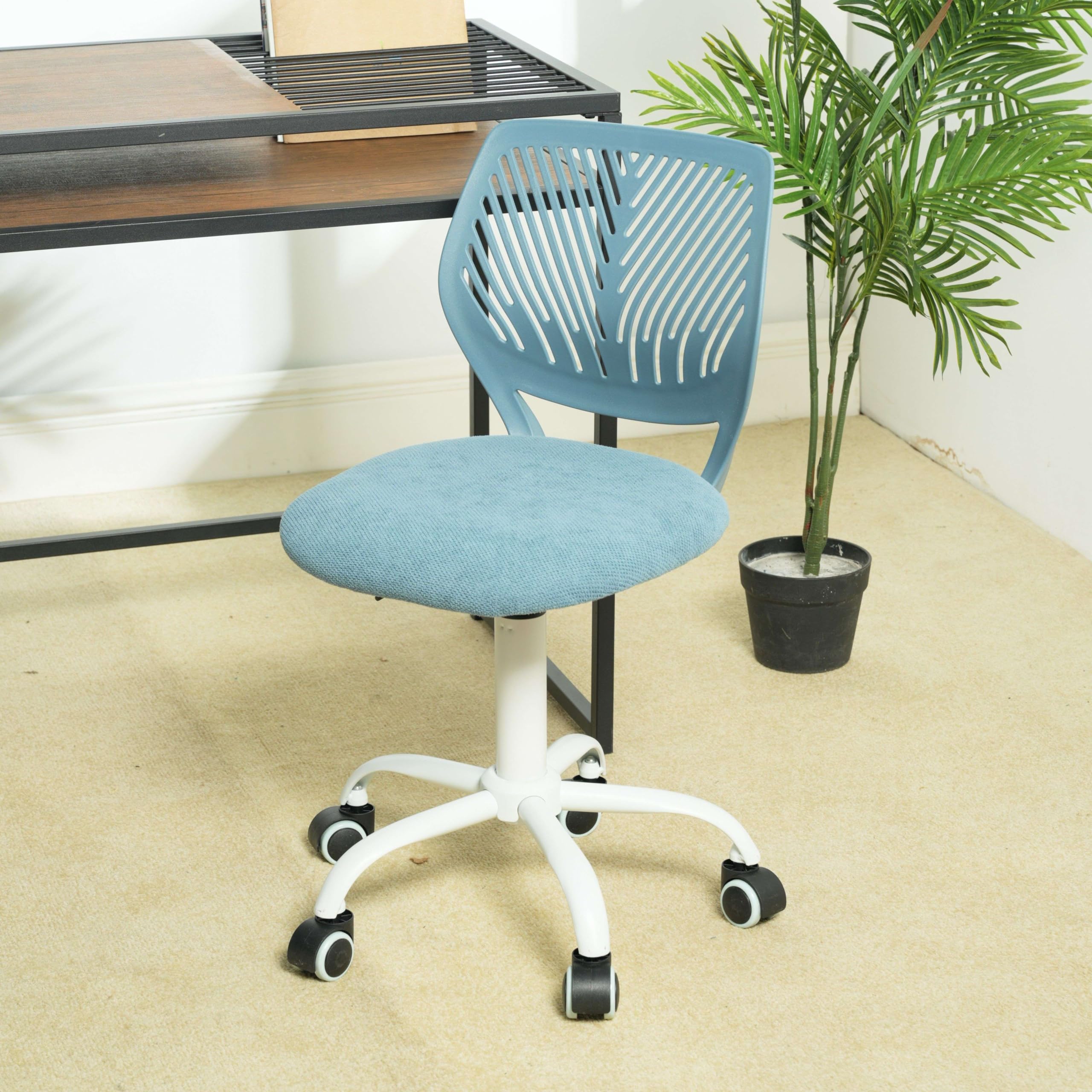 FurnitureR Ergonomic Adjustable Height Swivel Rolling Computer Executive Chair for Home Office Study, Blue, Metal, 44 x 40 x 74-87CM