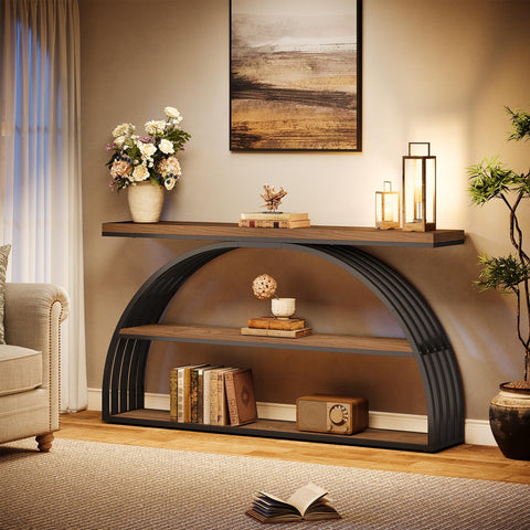 Tribesigns 160cm Entryway Table Console Tables, 3-Tier Sofa Table Narrow Long with Open Storage Shelves for Living Room