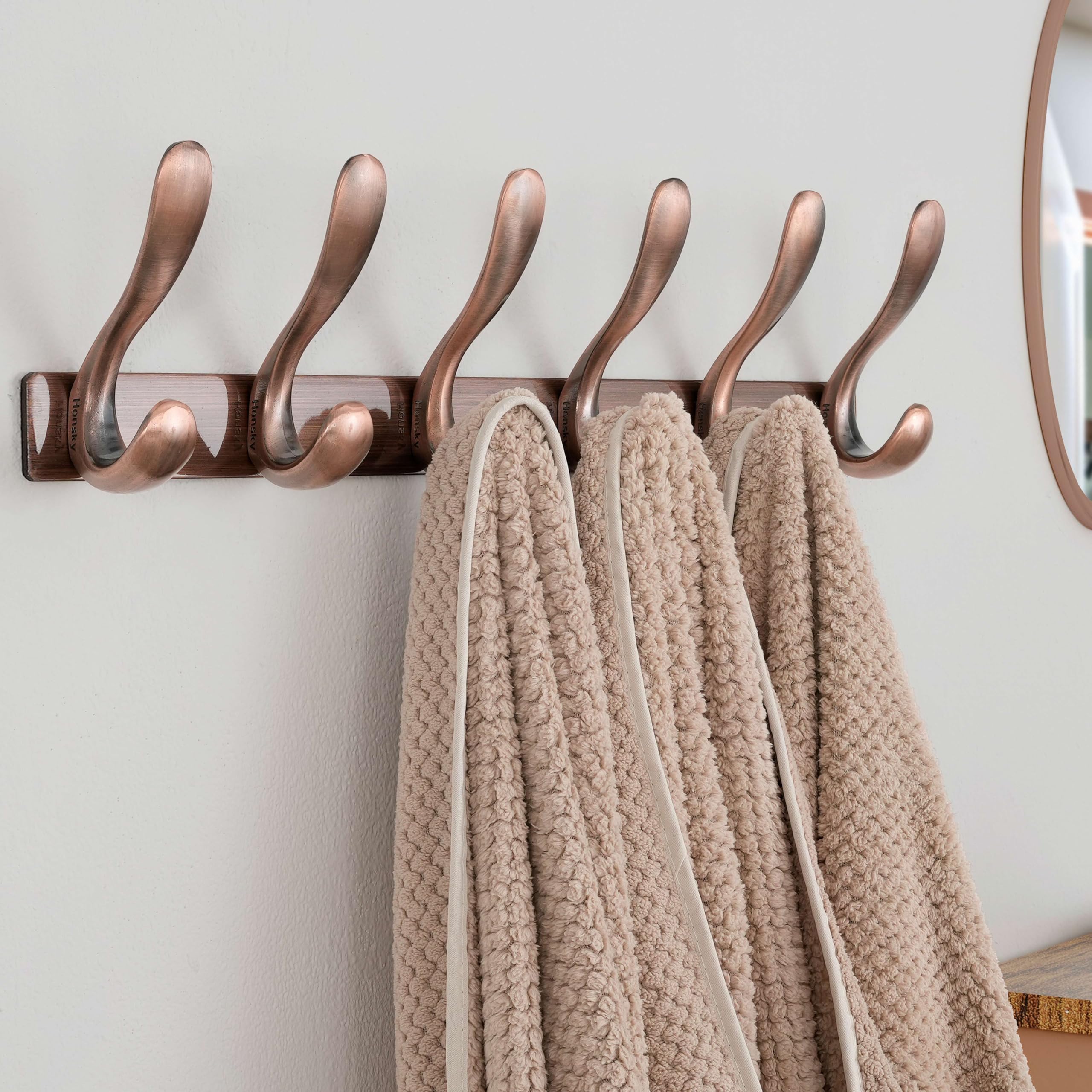 HONSKY Wall Coat Rack- Stylish,44cm Metal Coat Hanger Wall Mounted,Heavy Duty 6 Hooks Wall Coat Hook for Hallway, Bedroom