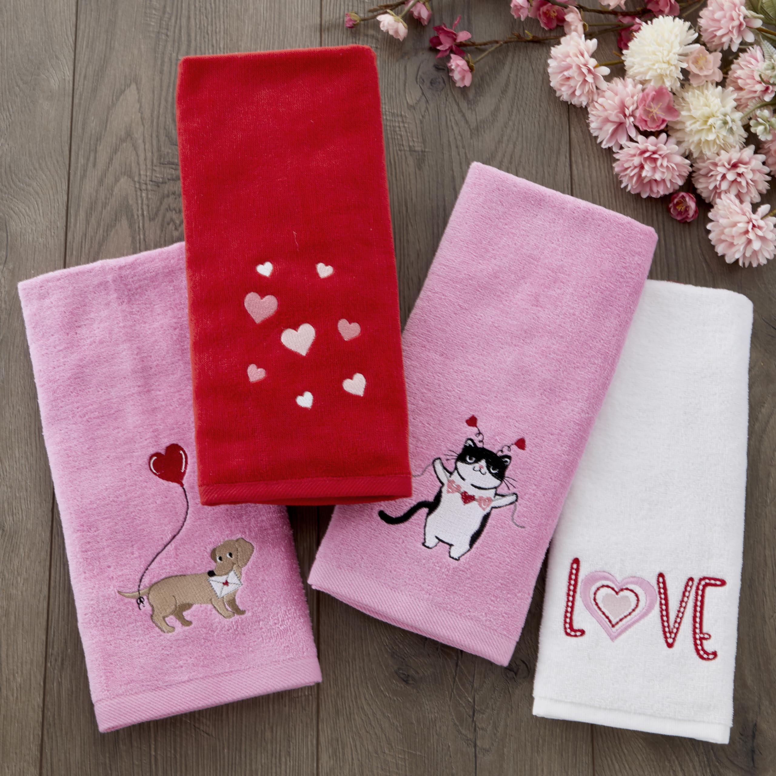 SKL Home by Saturday Knight Ltd. Valentine's Day Love Hand Towel Set, White 2 Pack