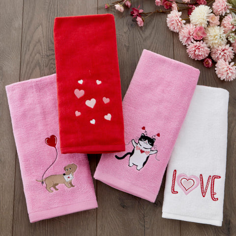 SKL Home by Saturday Knight Ltd. Valentine's Day Love Hand Towel Set, White 2 Pack