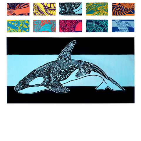 Nova Blue Orca (34 X 63) – Navy & Blue Colorway with Tropical Whale Design Travel Beach Towel Made from 100% Cotton – Vibrant Colorful Blanket Towel