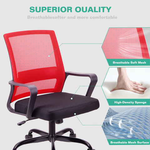 T-THREE.Adjustable office chair, ergonomic mesh swivel seat, with lumbar support, height adjustment, 360° rotation, and tilt function