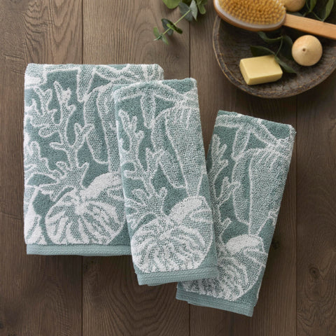SKL Home South Seas Shell 100% Cotton Premium Bath Towel, 550 GSM, Reversible Jacquard, Soft & Absorbent, Tropical/Coastal/Beach/Resort, Teal/White